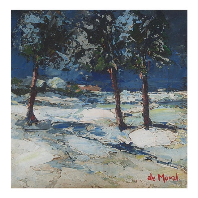 Mid 20th Century Impressionist Snowy Winter Landscape Painting For Sale