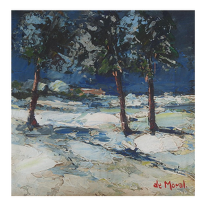 Mid 20th Century Impressionist Snowy Winter Landscape Painting