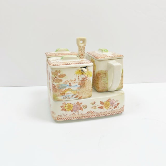 Vintage 12-Piece Oriental Gardens by Brown and Richie Serving Condiment Set (Salt & Pepper Shakers, Condiment Jars With Lids & Spoons, Teapot) For Sale - Image 10 of 10