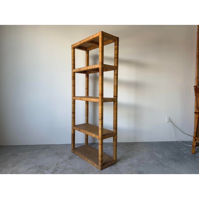 Vintage Coastal Boho Rattan-Wrapped Five-Tier Étagère For Sale In Miami - Image 6 of 14