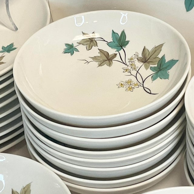 1960s Mid-Century Boho Chic Arts & Crafts Syracuse Woodbine China Service for 8+ - Set of 53. For Sale - Image 6 of 12