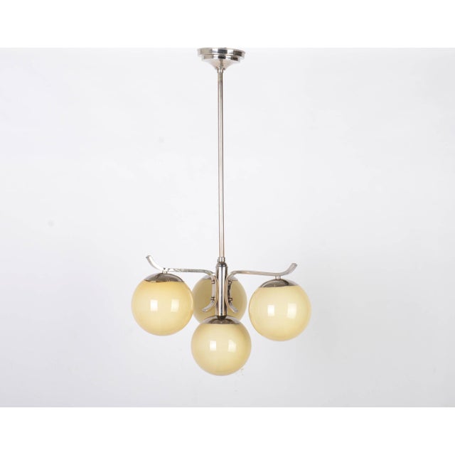 Art Deco Bauhaus Nickel Plated Chandelier with Opaline Glass, 1930s For Sale - Image 9 of 9