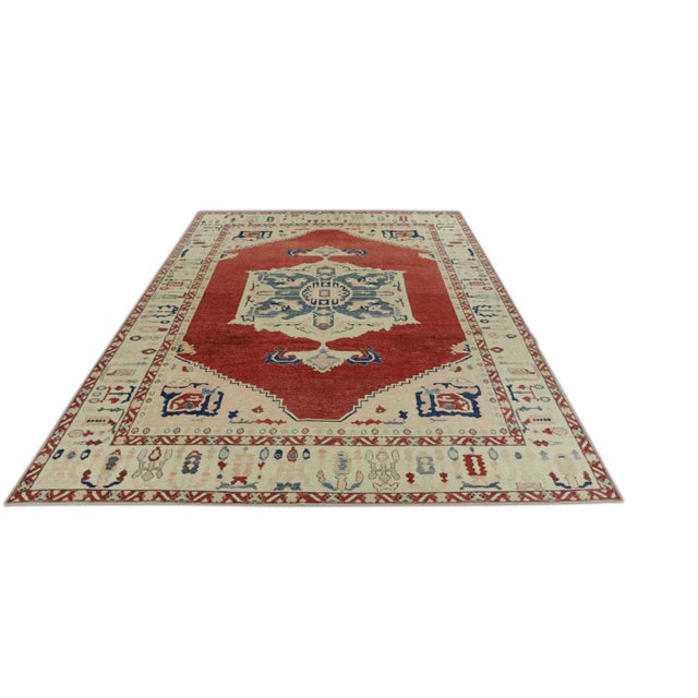 Early 21st Century Cream & Red Fine Woven Turkish Oushak Rug 9' X 12'4" For Sale - Image 5 of 6