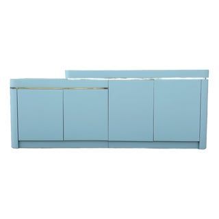 Postmodern Sky Blue Matte Laminate Credenza With Gold Accent For Sale