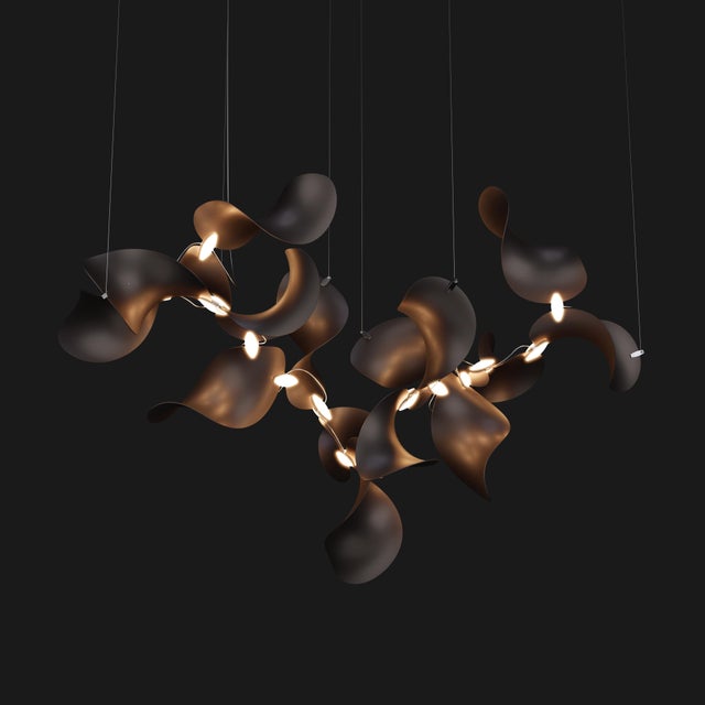 Dune 16 Cluster Chandelier with Shades in Dark Bronze Metallic Tone by Daniel Becker for Moss Objects For Sale - Image 6 of 8