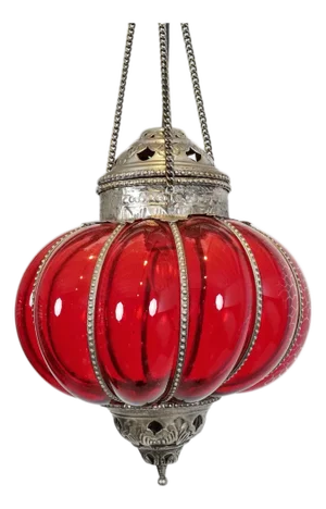 Vintage Indian Red Glass Pumpkin Pendant Light