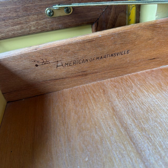 Pair of American of Martinsville Wonderwood Walnut & Cane Nightstands For Sale - Image 12 of 12