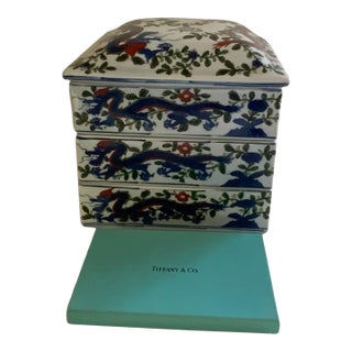Vintage Tiffany & Co. Japanese Porcelain Dragon Jubako/Tiered Box For Sale