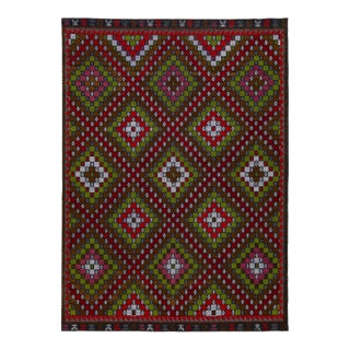 Brown Modern Soumak Handmade Multicolor Geometric Designed Wool Rug For Sale