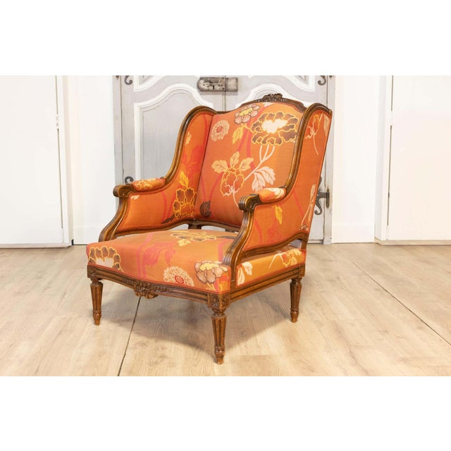 Orange 20th Century French Walnut Chair and Ottoman For Sale - Image 8 of 14