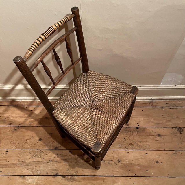 Arts and Craft Rush Seated Chair with Turned Bobbin Back For Sale - Image 3 of 8