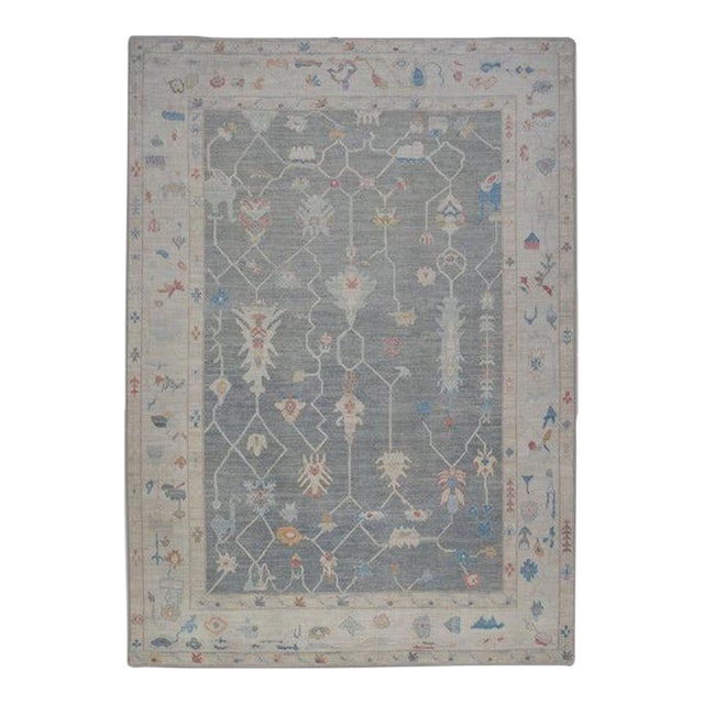 Oriental Hand Knotted Rug Turkish Antique Look Oushak 9'4" x 12'7" For Sale