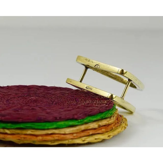 Brass Coaster Stand with Colorful Coasters from Hagenauer, Austria, 1950s, Set of 7 For Sale - Image 6 of 11