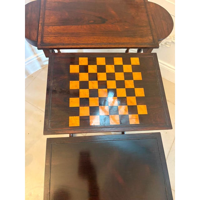 Brown Antique Regency Rosewood Nest of Four Tables with Integrated Chess Table, 1830, Set of 4 For Sale - Image 8 of 18