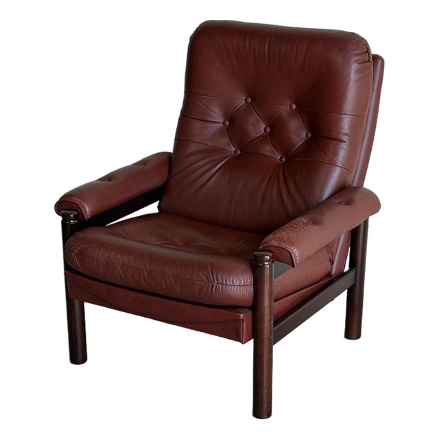 Vintage Danish Leather Lounge Chair Mid Century Modern Armchair For Sale