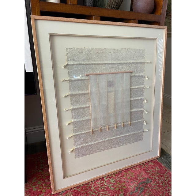 Vintage Oversized Signed Textile Fiber Art Wall Hanging, Neutral Organic Modern Framed Wall Sculpture, 40 X 46.75 For Sale - Image 9 of 12