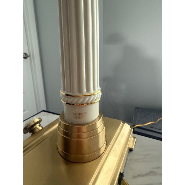 Quoizel for Lenox Mid-Century Modern Bone China and Brass Bankers Desk Lamp For Sale In Phoenix - Image 6 of 6