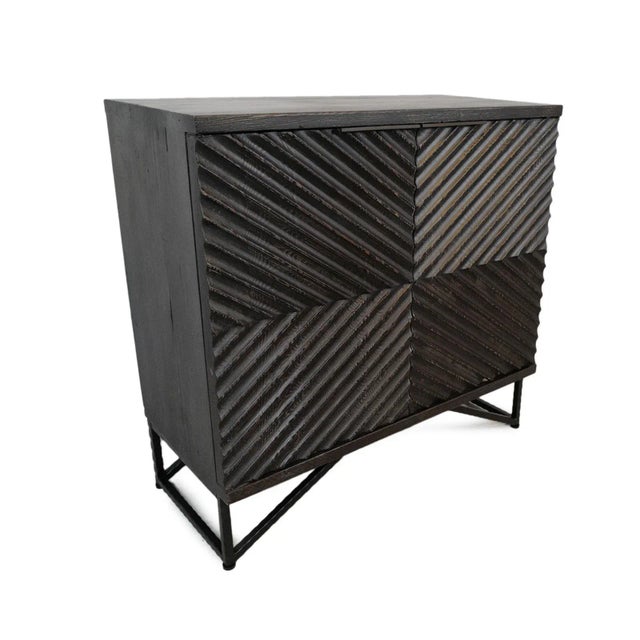 Beautiful geometric modern two door cabinet. Reclaimed pine wood construction with an ebony slightly distressed finish and...