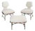 Mid-Century Italian Wood & Bouclé Slipper Chairs & Footstool, 1950, Set of 3 For Sale