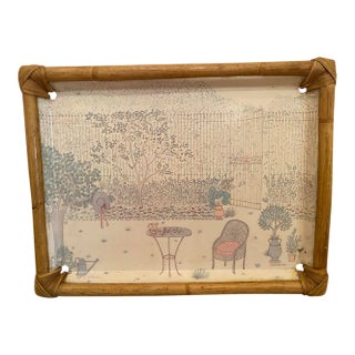 Vintage 60s French Alpac Sylvia Hetreau for Camaieu Fiberglass & Bamboo Serving Tray For Sale