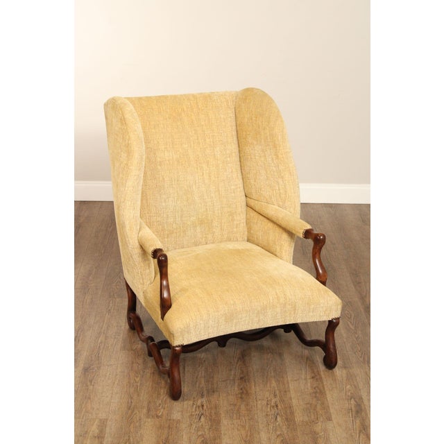 High Quality Vintage Custom Upholstered Wing Armchair with Carved Os De Mouton Base