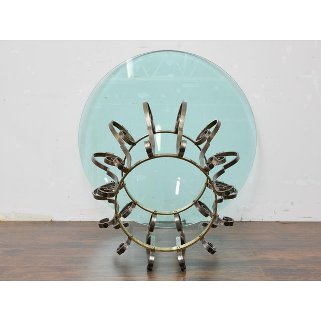Midcentury Italian Glass Top Center Table with Sculptural Steel and Brass Base For Sale - Image 11 of 12
