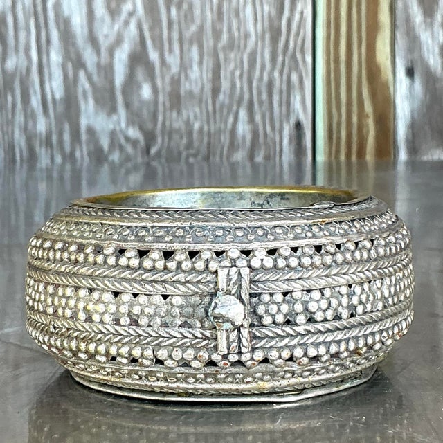 Metal Vintage Boho Tibetan Small Bowl For Sale - Image 7 of 8