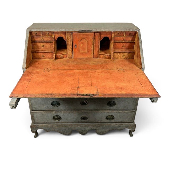 Gustavian (Swedish) Antique Swedish Secretary in Brass and Pine For Sale - Image 3 of 13