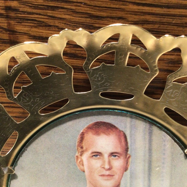 Vintage Queen Elizabeth and Prince Phillip Brass Crown Filigree Coronation Wall Decor - a Pair For Sale - Image 9 of 13