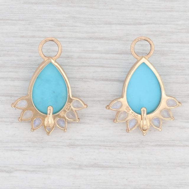 Gem: Imitation Turquoise - 14.5 x 10.5 mm, Double Rose Cut Pear Shape, Turquoise Color - Natural Moonstones - 3.7 x 3 mm,...