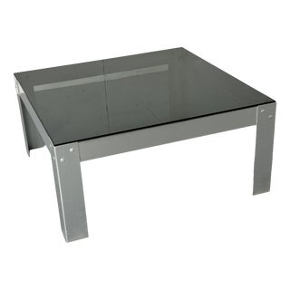 Mid-Century Modernist Minimal Aluminum and Glass Coffee Table, 1970s For Sale