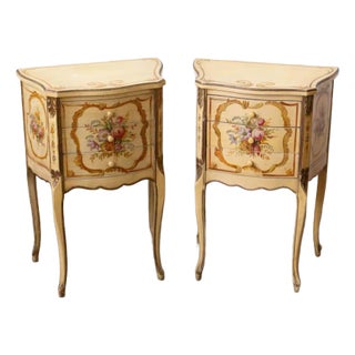1950s Pair French Hand Painted Bedside Tables For Sale