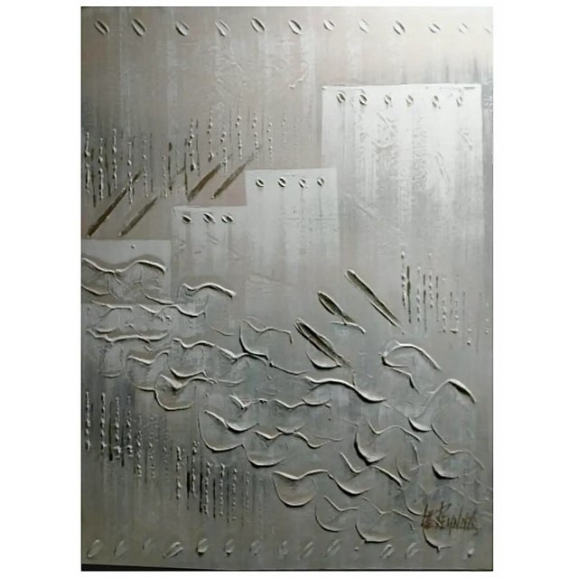 Vintage Lee Reynolds Postmodern Brutalist Industrial Textured Modern Neutral Gray New York City Oil on Canvas Cityscape Signed For Sale - Image 12 of 12