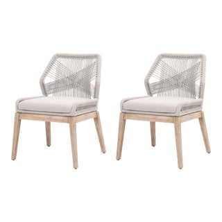 Loom Dining Chairs, Pumice & Grey Mahogany with Taupe & White Rope, Set of 2 For Sale