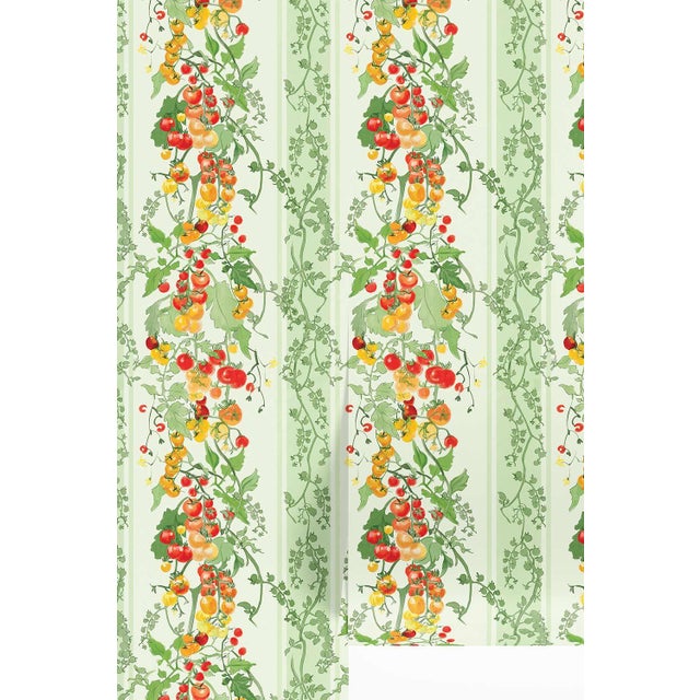 Tomato Vine Stripe Grasscloth Wallpaper by House Party | Garden Green | 6 Yards For Sale