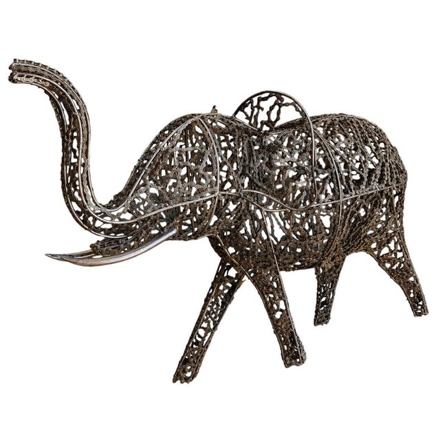 Metal Elephant Made of Welded Bicycle Chains Sculpture in Recycled Metal, 1990s For Sale - Image 7 of 7