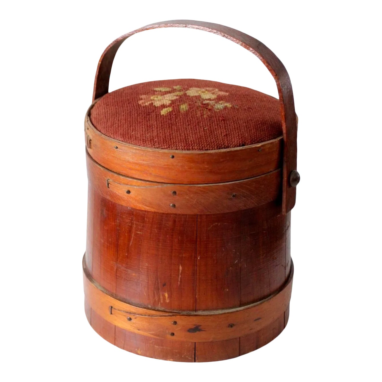 Antique Firkin Sugar Bucket With Needlepoint Lid Chairish