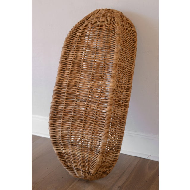 Large Vintage Boat-Shaped Wicker Rattan Basket With Handles For Sale - Image 14 of 14
