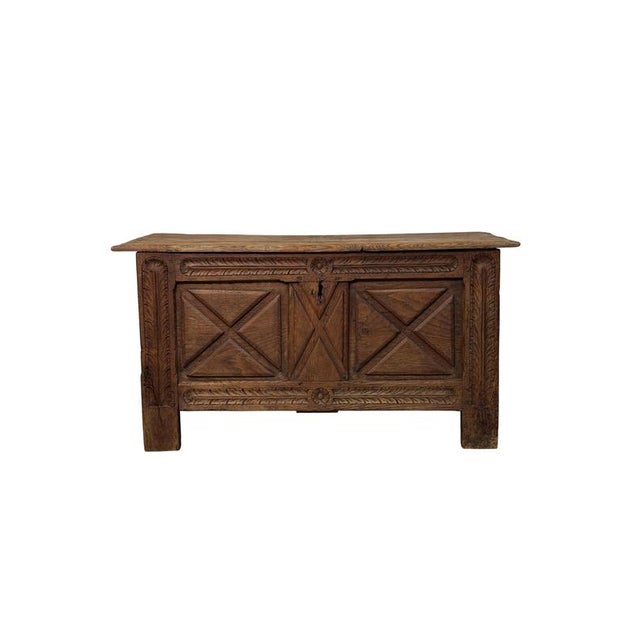 2000 - 2009 19th Century Rustic Oak Chest with Decorated Panels and Crosses For Sale - Image 5 of 5