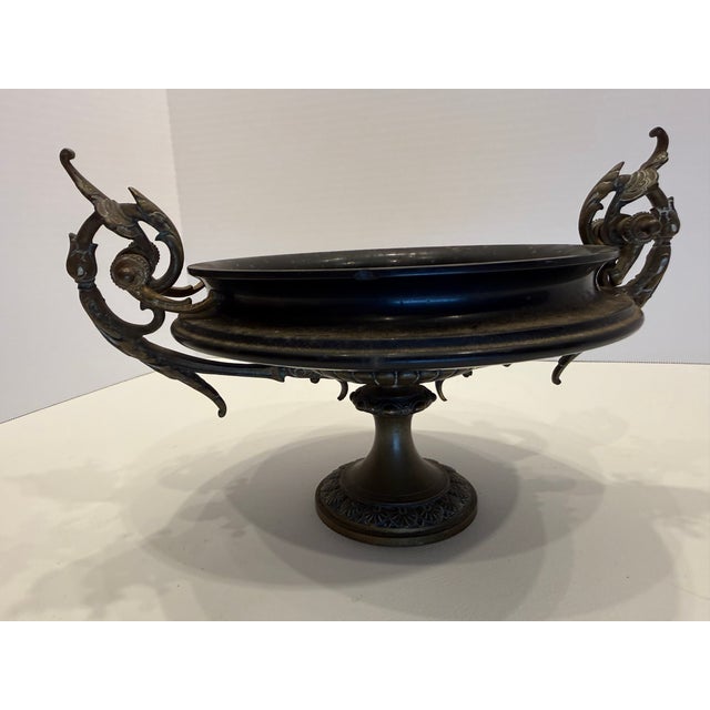 Antique 19th C. Neoclassical Grrek Revival Bronze Tazza Centerpiece Compote Dish With Central Classical Relief Medallion For Sale - Image 4 of 4