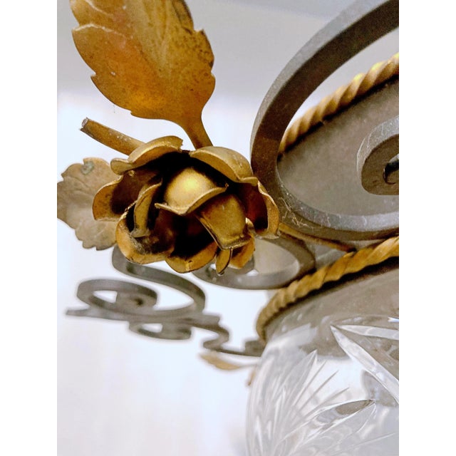Italian Iron Fram Flush Mount Glass Light Fixture For Sale - Image 4 of 11