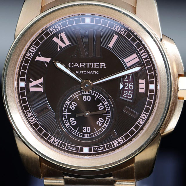 Cartier Calibre De Cartier W7100040 Chocolate Dial 18k Rose Gold Watch Full Set For Sale In Miami - Image 6 of 18