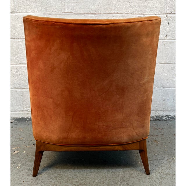 Mid-Century Modern Lounge Chair With Orange Velvet Upholstery For Sale - Image 12 of 17