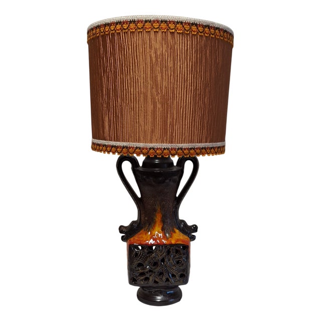 Vintage German Table Lamp with Handmade Fabric Shade by Lamplove, 1970s For Sale