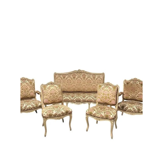 Living Room Set in Painted Carved Wood, Set of 5 For Sale - Image 11 of 12