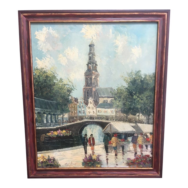 Mid Century European City Scene Oil Painting On Canvas Chairish