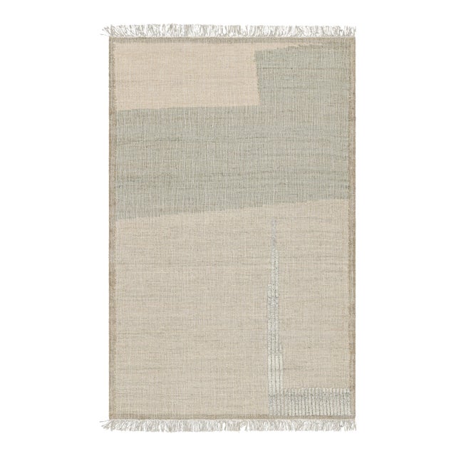 Rug & Kilim’s Flatweave Rug in Beige-Brown with Green & White Geometric Patterns - 10x14 For Sale