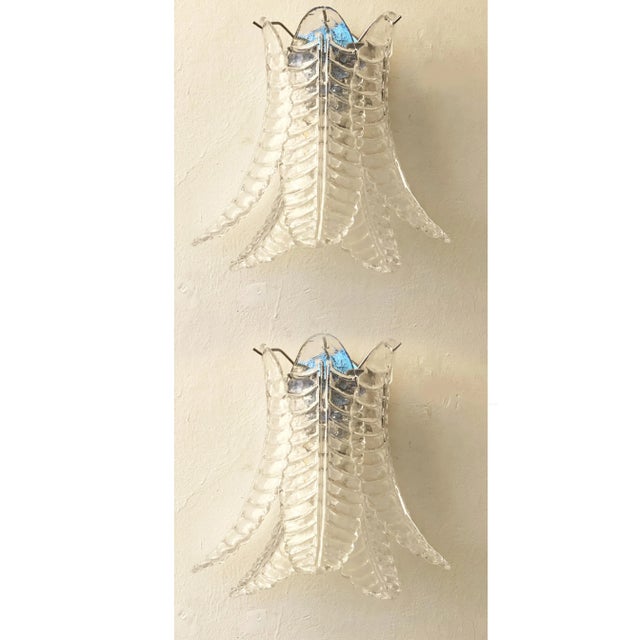 Set of Two Contemporary Italian Transparent “Felci” Murano Glass Wall Sconce For Sale - Image 9 of 9