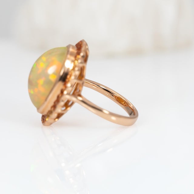 Yellow 11Cts Statement Opal Ring With Earth Mined Sapphire Accents: Solid 14k Gold, Size 6.75 For Sale - Image 8 of 8