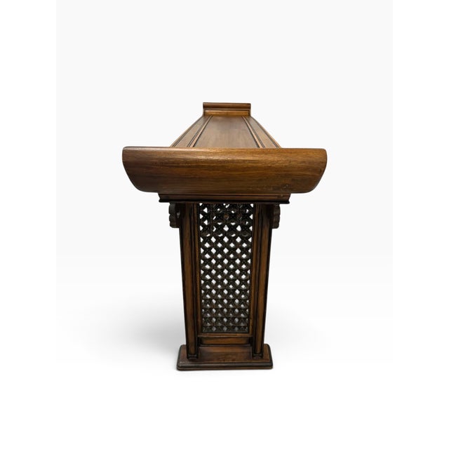 Wood Vintage Chinese Ming Style Hardwood Altar Console Table With Brass Studs & Fretwork For Sale - Image 7 of 15